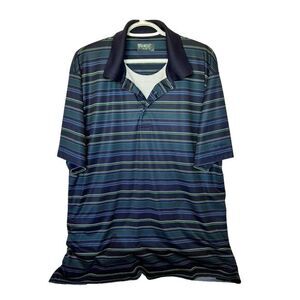 Ben Hogan Men's Size Large Blue, Green White‎ Striped Golf Polo- Logo on Sleeve